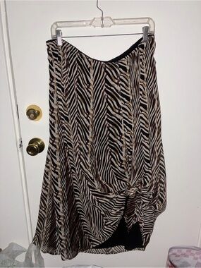 JM Collection Zebra-Print Asymmetrical Knot Skirt - Black & Brown